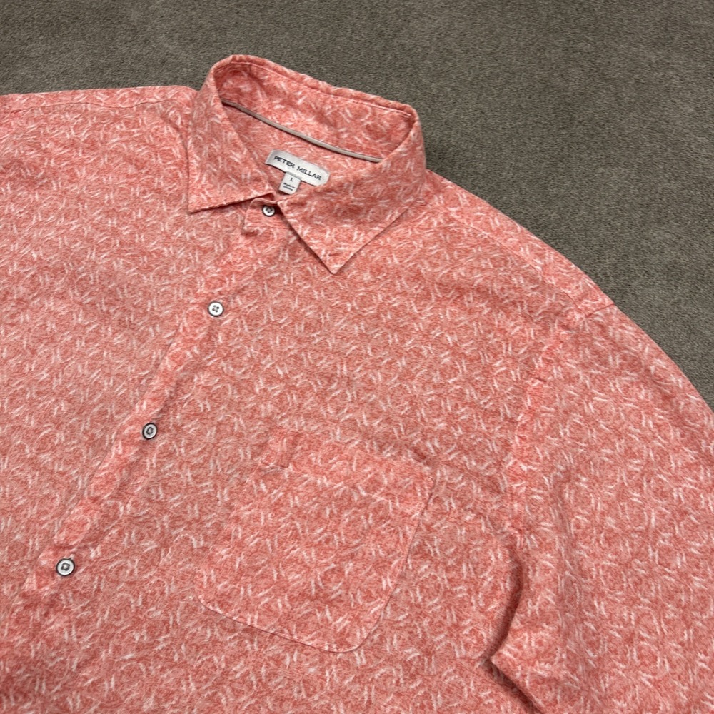 Peter Millar 100% Linen Shirt Large Abstract Short Sleeve Summer Pocket